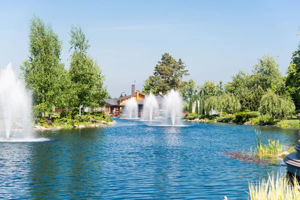 Fontana nel lago di Mezhyhiria — Foto Stock