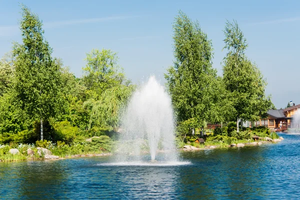 Fontän i sjön i Mezhyhiria — Stockfoto