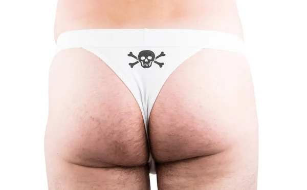Close up of man on white boxer underwear pointing at penis — Stock Photo, Image