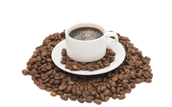 Cup of coffee with beans coffee — Stock Photo, Image