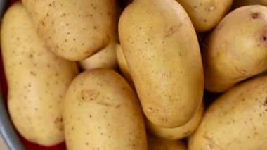 Çiğ sarı patateslerin yakın çekim videosu.