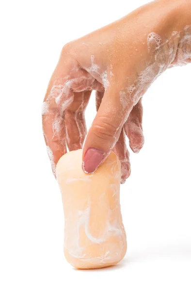 Kobiet w ręce mydłem — Zdjęcie stockowe