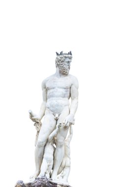 Beyaz arka planda antik Yunan tanrılarının heykelleri