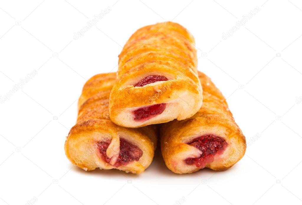 Puff pastry filled with jam isolated.