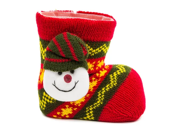 Kerst kous met een sneeuwpop — Stockfoto