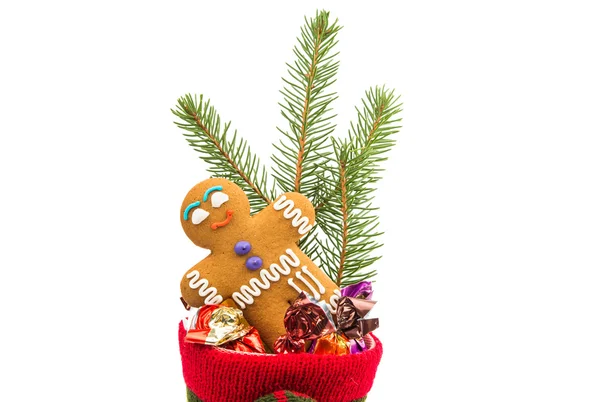 Kerst Sokken met Gingerbread man — Stockfoto