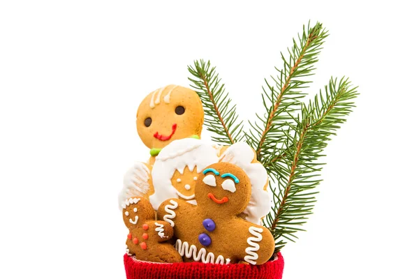 Christmas sock with Gingerbread man — Stock Photo, Image