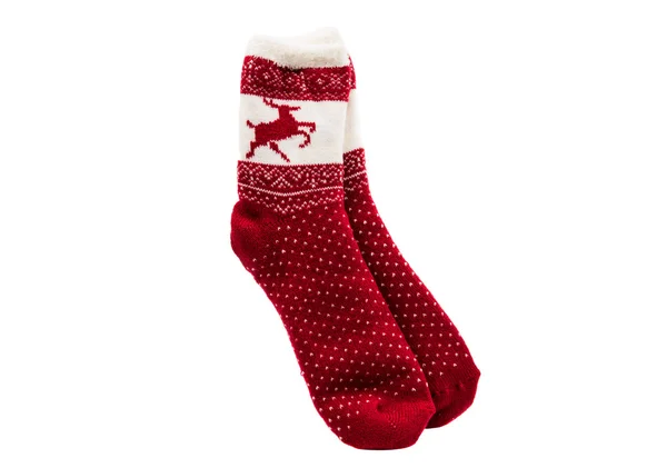Ležící na červené pletené ponožky — Stock fotografie