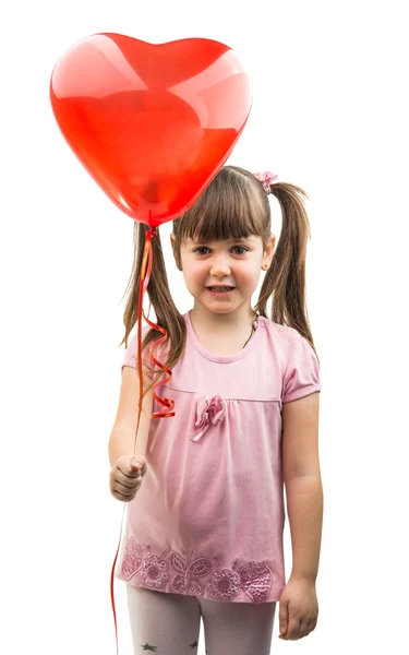 Dziewczyna z serca balon na białym tle — Zdjęcie stockowe
