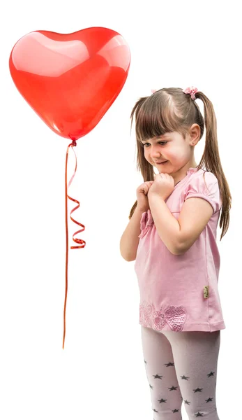 Girl with heart balloon isolated — Stock Photo, Image