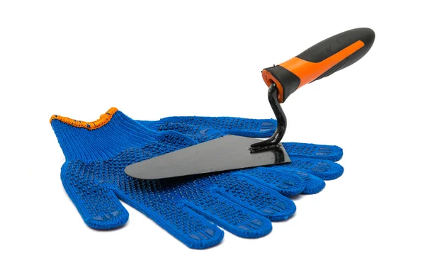 Work gloves with trowel isolated — Stock Photo, Image