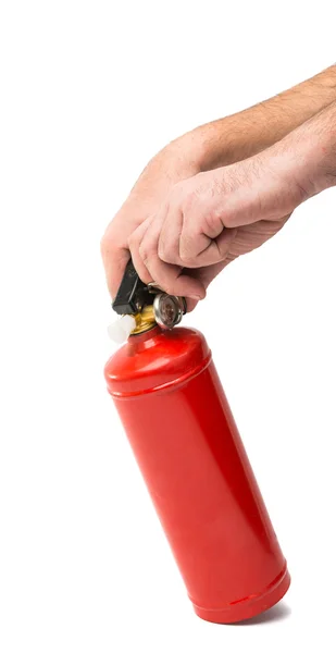 Ein Feuerlöscher in seinen Händen — Stockfoto