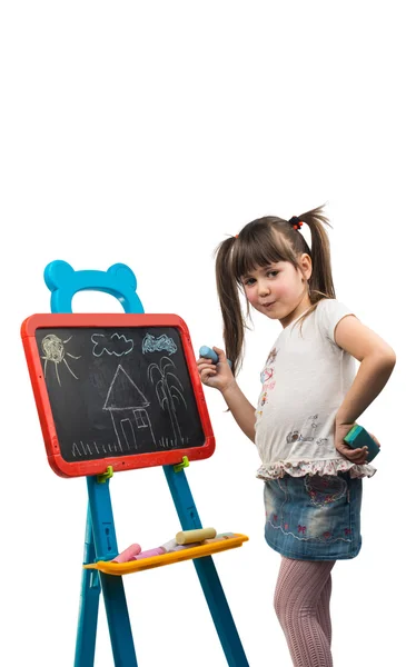 Little girl drawing a chalk — Stock Photo, Image