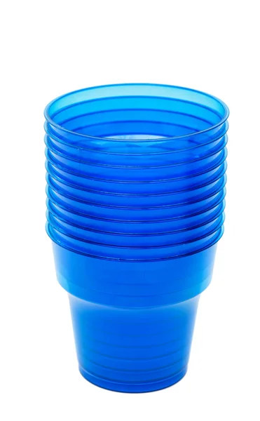 Tazza di plastica vuota blu — Foto Stock