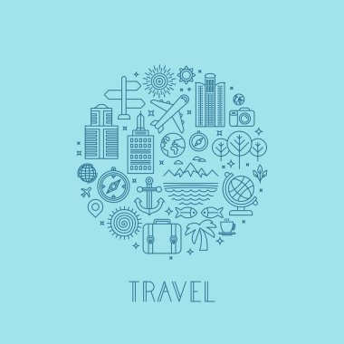 Vector travel logos and icons in outline style 