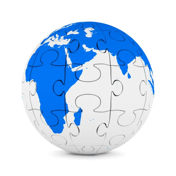 Globe from puzzle on white background. Isolated 3D image — Stock Photo, Image