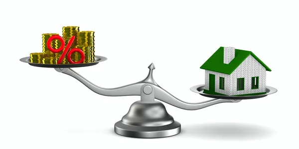 House and money on scales. Isolated 3D image — Stock Photo, Image