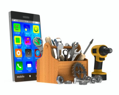 beyaz zemin üzerinde telefon hizmet. izole 3d görüntü
