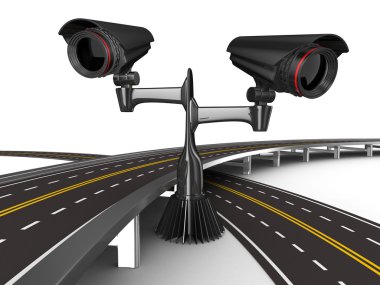 Asfaltlı yol beyaz kamera ile. izole 3d görüntü