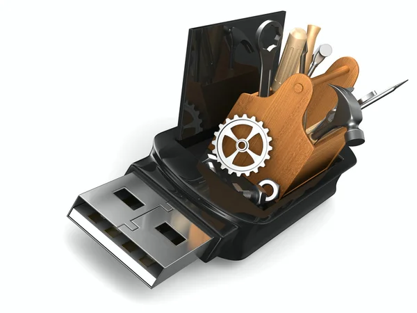 Resgate usb flash drive no fundo branco. Imagem 3D isolada — Fotografia de Stock