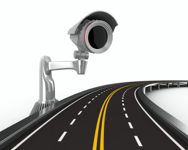 Asfaltlı yol beyaz kamera ile. izole 3d görüntü