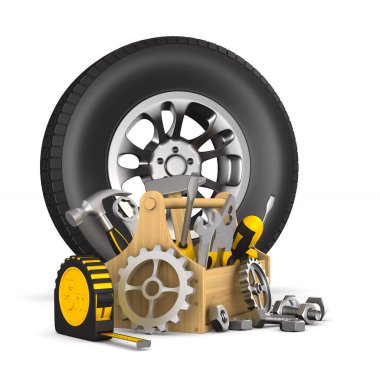 Beyaz arka planda otomatik servis. İzole edilmiş üç boyutlu illüstrasyon