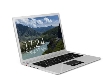 beyaz arkaplanda dizüstü bilgisayar. İzole edilmiş üç boyutlu illüstrasyon