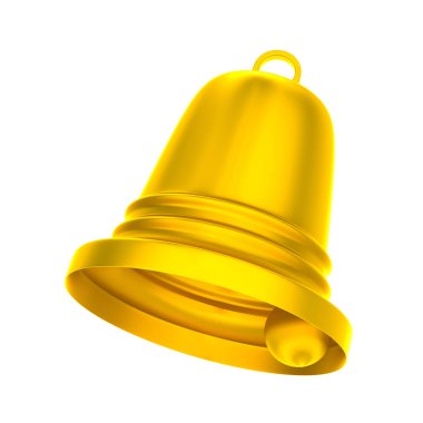 Beyaz arka planda altın çan. İzole edilmiş üç boyutlu illüstrasyon