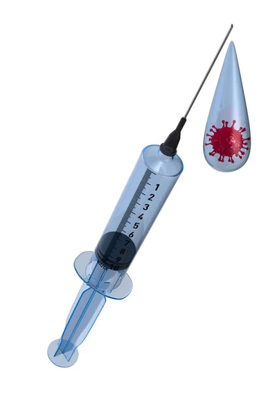 带有白底疫苗的医用注射器 孤立的3D插图 — 图库照片
