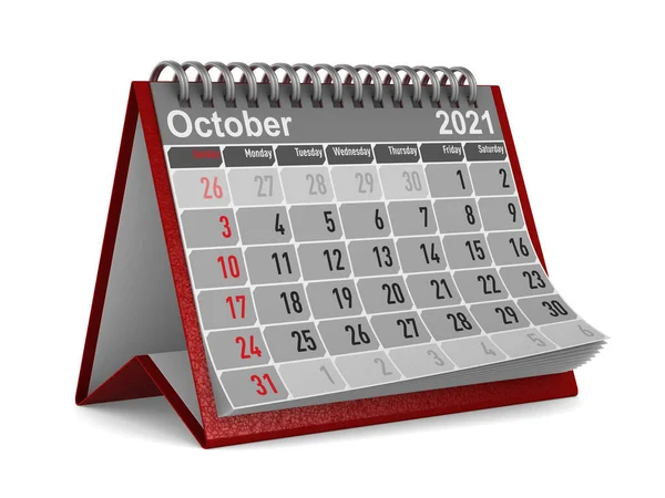 Jahr 2021 Kalender Für Oktober Isolierte Illustration — Stockfoto