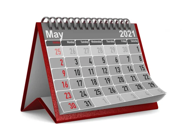 2021 Έτος Ημερολόγιο Μαΐου Μεμονωμένη Τρισδιάστατη Απεικόνιση — Φωτογραφία Αρχείου