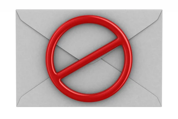 信封和白色背景上的红色禁止性标志 孤立的3D插图 — 图库照片