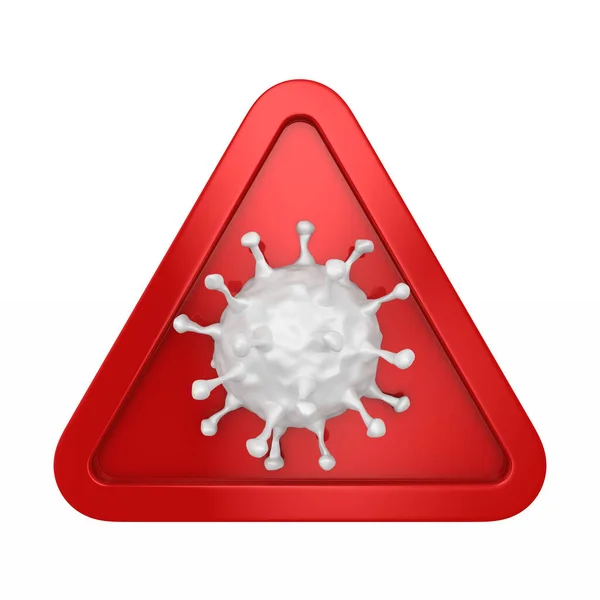 红色三角形 白色背景上有病毒 孤立的3D插图 — 图库照片
