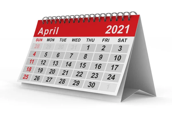 2021 Yılı April Için Takvim Zole Edilmiş Boyutlu Illüstrasyon — Stok fotoğraf