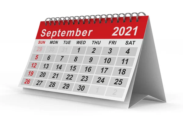 2021 Jaar Kalender Voor September Geïsoleerde Illustratie — Stockfoto