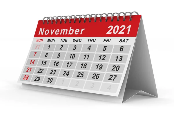 2021 Yılı Kasım Ayı Takvimi Zole Edilmiş Boyutlu Illüstrasyon — Stok fotoğraf
