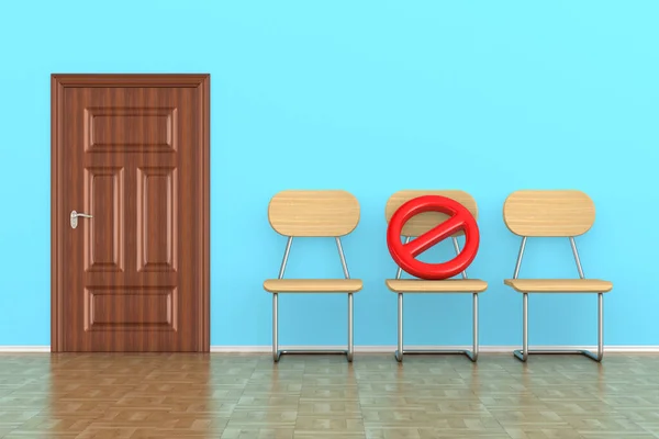 Drei Holzstühle Und Ein Schild Verboten Soziale Distanzierung Illustration — Stockfoto