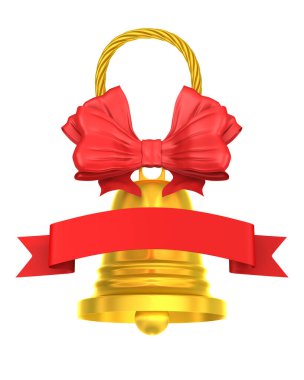 Beyaz arka planda altın çan. İzole edilmiş üç boyutlu illüstrasyon