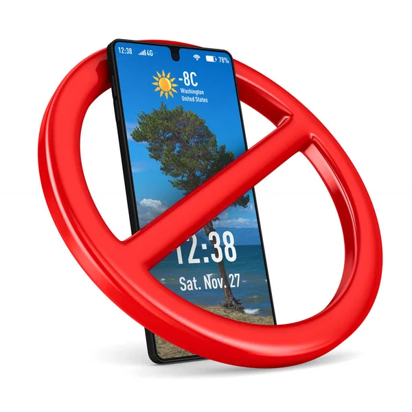 Tiltott Jel Telefon Fehér Háttérrel Izolált Illusztráció — Stock Fotó