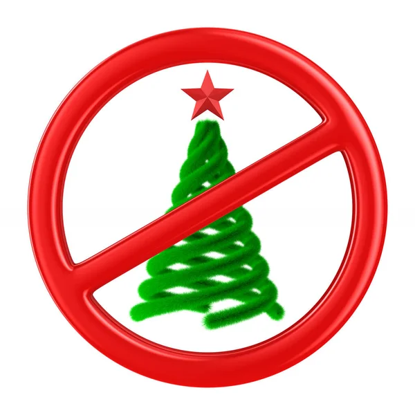 Árvore Natal Sinal Proibido Fundo Branco Isolado Ilustração — Fotografia de Stock