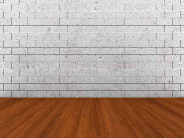 空き部屋だ 木製の床とレンガの壁 3Dイラスト — ストック写真