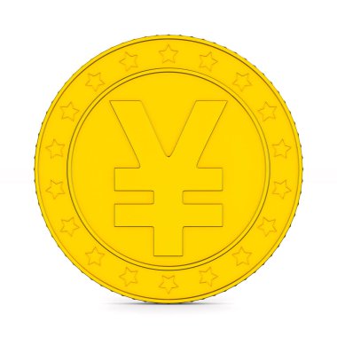 Beyaz arka planda sembolü Yen olan bozuk para. İzole edilmiş üç boyutlu illüstrasyon