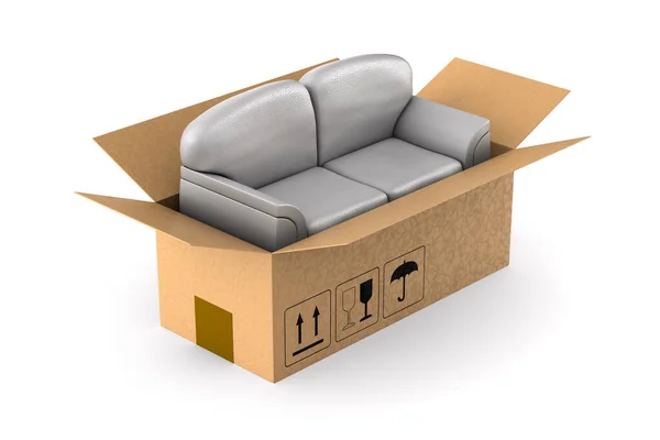 Graues Sofa Cargo Box Auf Weißem Hintergrund Isolierte Illustration — Stockfoto