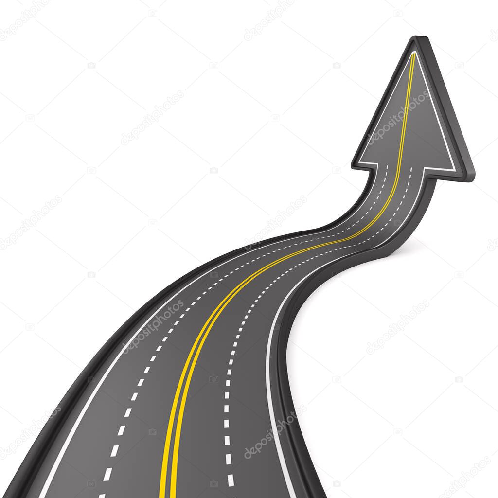 direction of road on white background. Isolated 3D illustration