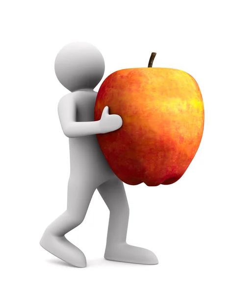 Man Carry Red Apple White Background Isolated Illustration — Stock Photo, Image