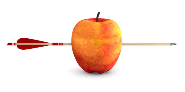 Rött Äpple Och Pil Vit Bakgrund Isolerad Illustration — Stockfoto
