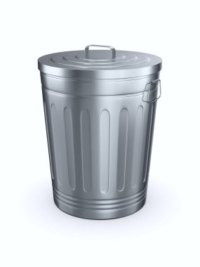 Beyaz arka planda kapalı çöp kutusu. İzole edilmiş üç boyutlu illüstrasyon