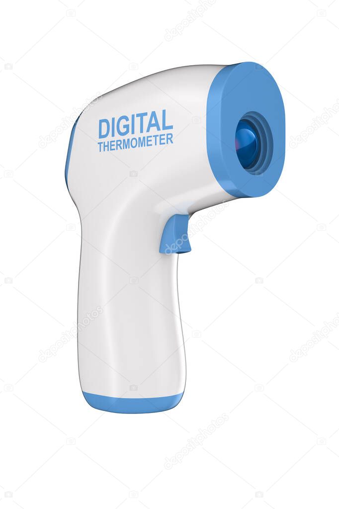 digital non-contact infrared thermometer on white background. Isolated 3D illustration