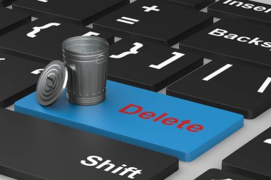 Klavyeden düğmeyi sil. 3B illüstrasyon