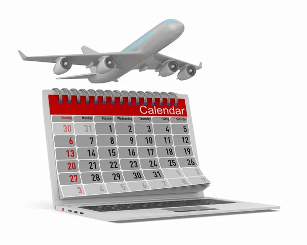 Flygplan Och Kalender Vit Bakgrund Isolerad Illustration — Stockfoto